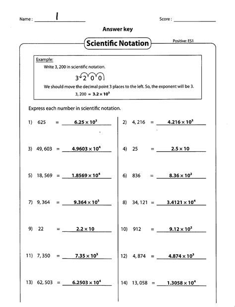 Scientific Notation Answer Sheet