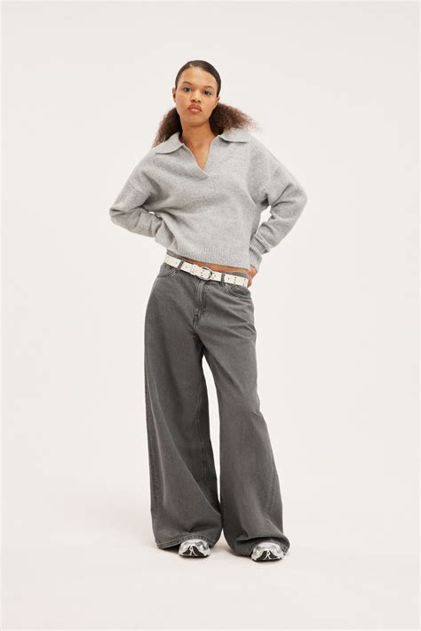 Soft Knit Polo Sweater Light Grey Melange Monki