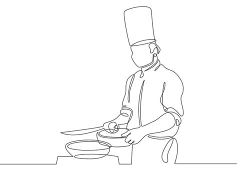 Continuous One Line Drawing Of Chef Cooking Vector Illustration Making