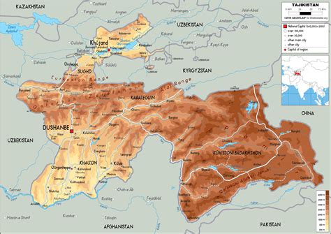 Tajikistan Map (Physical) - Worldometer