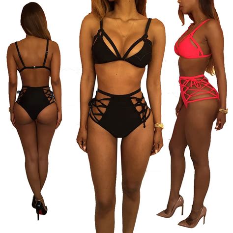 BOKONI 2017 Women High Waist Bikinis Set Sexy Bandage Bikini Solid Push