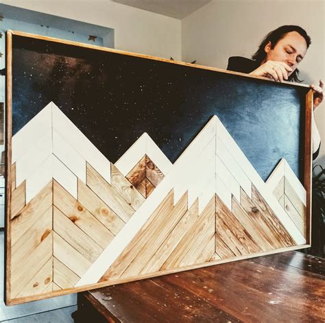 Mountain Wall Art Wood, Wood Wall Art, Geometric Mountains, Abstract ...