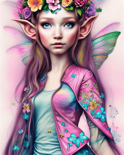 Beautiful Elf Fairy In Pink Jacket Creative Fabrica