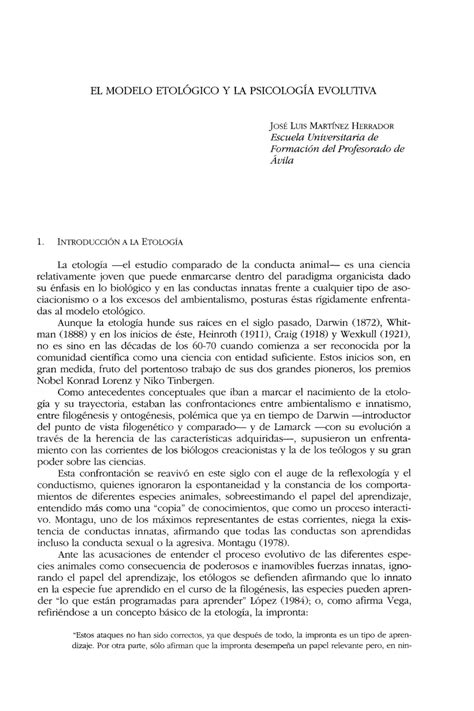 PDF El modelo etológico y la psicología evolutiva