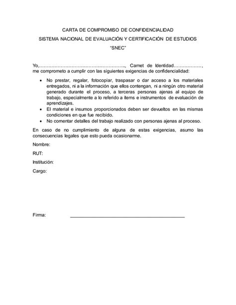 Carta De Compromiso De Confidencialidad Pdf