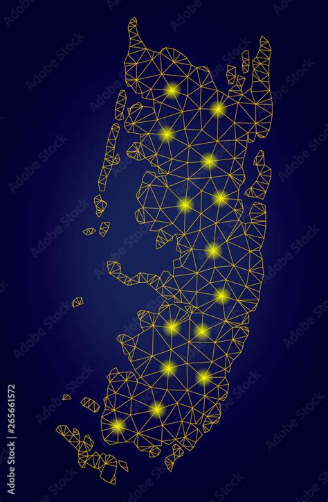 Yellow mesh vector Pemba island map with glare effect on a dark blue ...