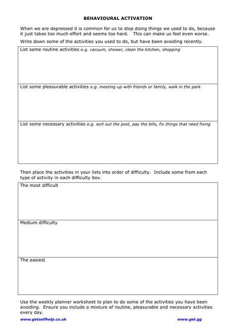 Behavioural Activation Chart Template Download Printable Pdf