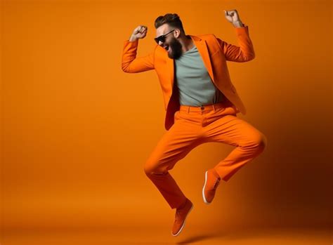 Premium Photo Man Fashion Orange Jump