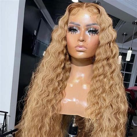 Crimped Lace Front Wig Human Hair 27 Honey Blonde Big Deep Wave Wigs