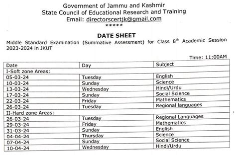 Jkbose Class Date Sheet Out For Soft And Hard Zones