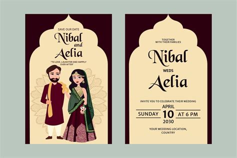 Vector Indian Wedding Invitation Card Containing Bride And Groom