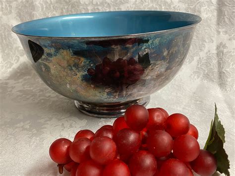 Reed And Barton Silver Plated Pedestal Bowl With Blue Enamel Etsy