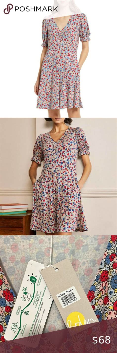 Boden Puff Sleeve Mini Jersey Dress Flower Floral Pioneer Woman Pockets