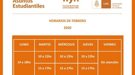 Horarios Febrero 2020 Secretaría De Asuntos Estudiantiles