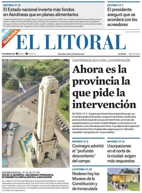 Periódico Diario El Litoral Argentina Periódicos de Argentina