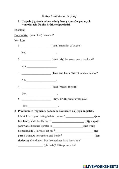 Brainy Unit Karta Pracy Interactive Worksheet