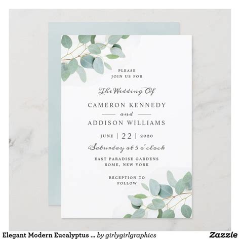 An Elegant Wedding Card With Eucalyptus Leaves