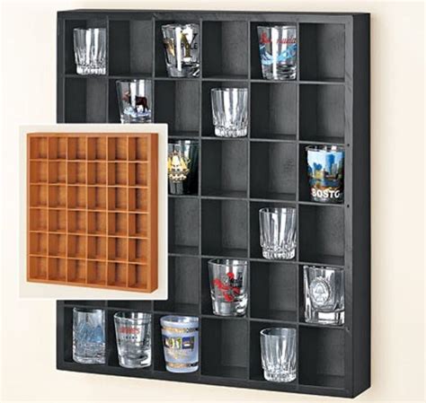 Wooden Shot Glass Collector Display Wall Shelf Man Cave Golf Ball Curio Wood Glass Display