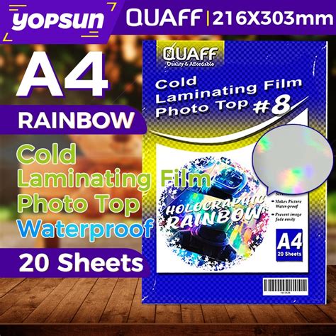 Rainbow Quaff Photo Top A4 Cold Laminating Film 20 Sheets Shopee