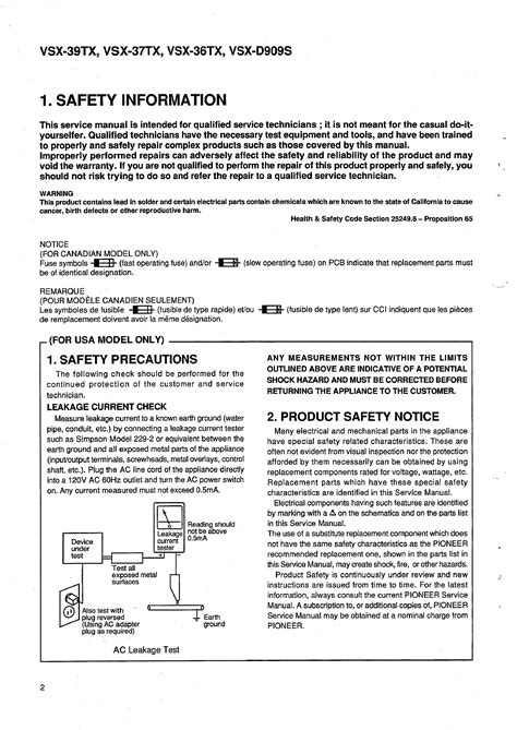 Service Manual for PIONEER VSX-36TX - Download