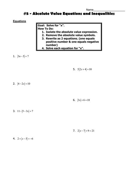 5 Absolute Value Equations And Inequalities