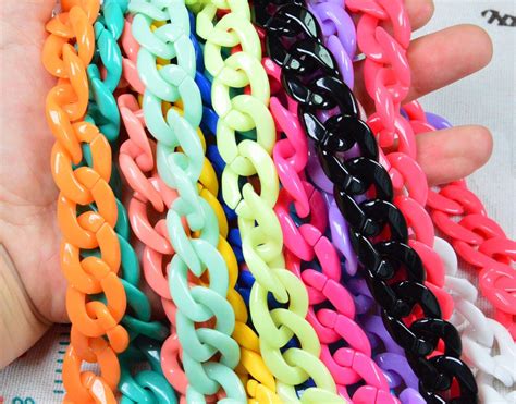 50 Pcs Assorted Color Plastic Chain Links, Open Twist Chain Jewelry Creative Crafts 16x22mm ...