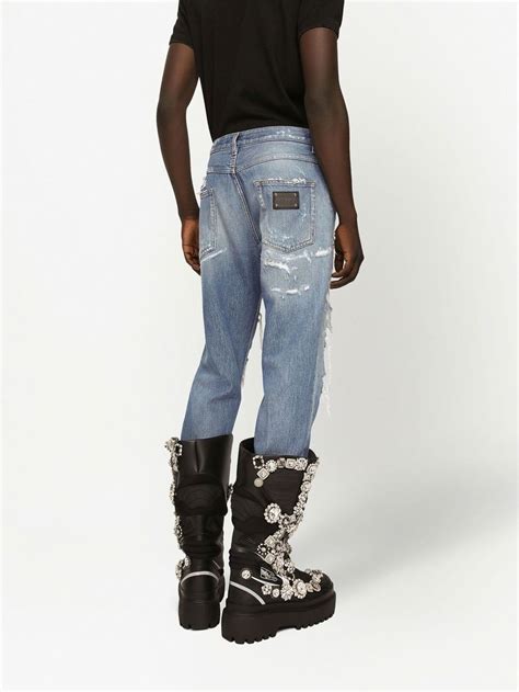 Ripped Detail Straight Leg Jeans Dolce Gabbana Eraldo