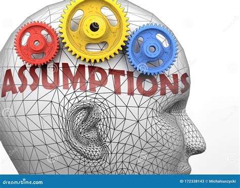 Assumptions And Human Mind Pictured As Word Assumptions Inside A Head To Symbolize Relation