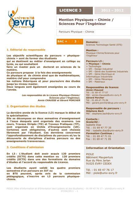 licence science pour l ingénieur evry