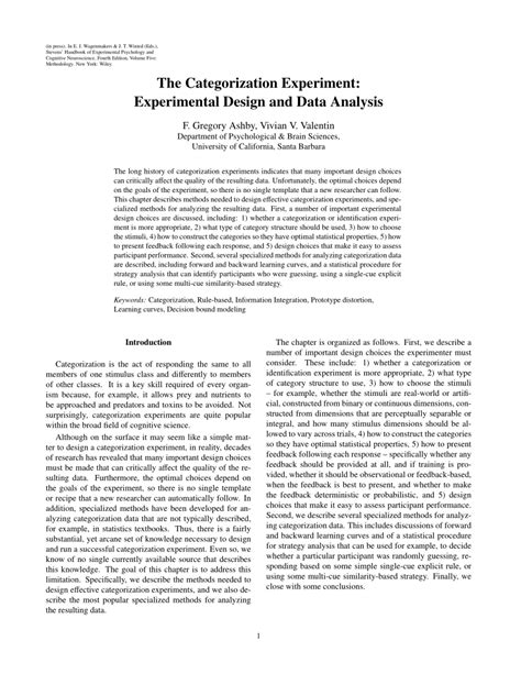 Pdf The Categorization Experiment Experimental Design And Data Analysis