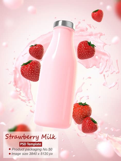 Premium PSD | Strawberry milk background template 3d render