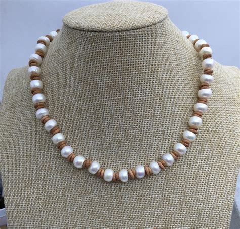 Freshwater Pearl And Leather Necklacebaroque Freshwater Pearl Etsy