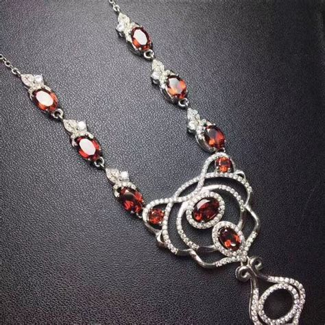 Natural Red Garnet Gem Necklace Natural Gemstone Pendant Necklace S925