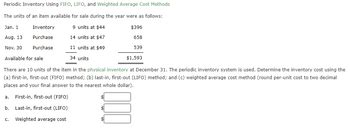 Answered Periodic Inventory Using Fifo Lifo Bartleby