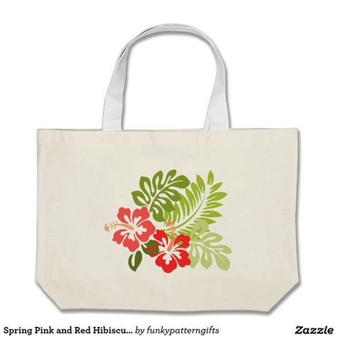 Spring Pink And Red Hibiscus Flowers Hawaii Large Tote Bag Halloween