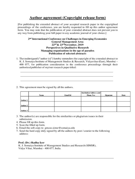 Fillable Online Free Sample Copyright Release Forms In Pdfms Word