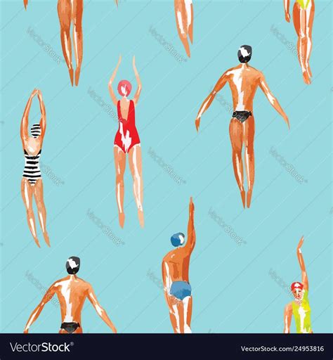 Swimmer Watercolor Seamless Background Vector Image On VectorStock In