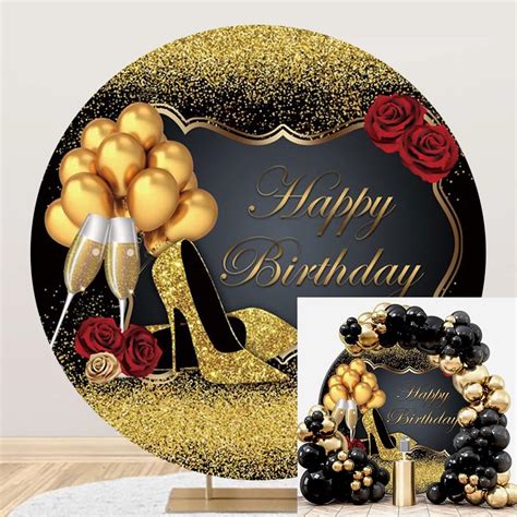 Amazon Leyiyi 6 5x6 5ft Glitter Gold And Black Happy Birthday