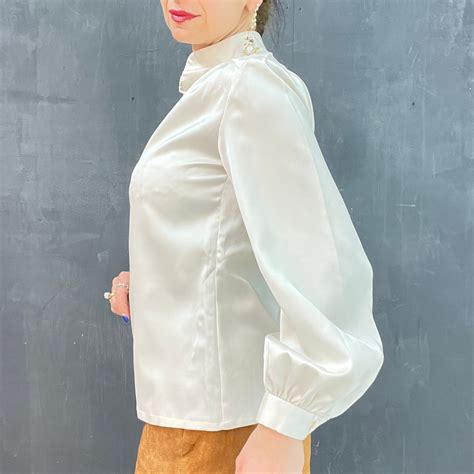 Vintage 60s Blouse Stand Up Collar Balloon Sleeves Etsy Uk