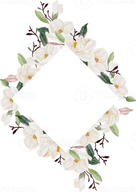 Watercolor White Magnolia Flower Branch Bouquet Square Banner