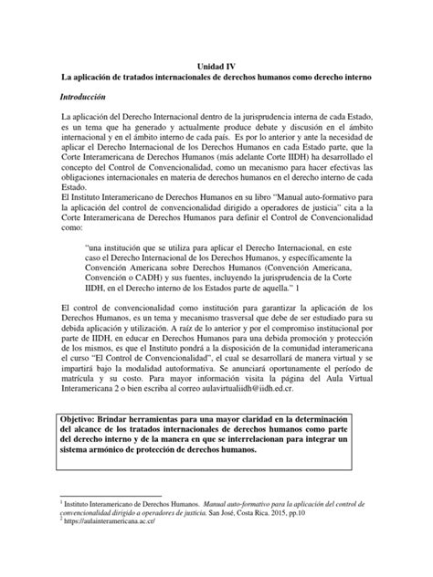 Unidad Iv La Aplicación De Tratados Internacionales De Derechos Humanos Como Derecho Interno