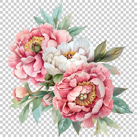 Premium PSD Peonies Watercolor Png With Transparent Background