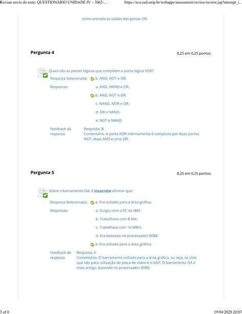 Avaliação Organização de Computadores unidade IV PDF