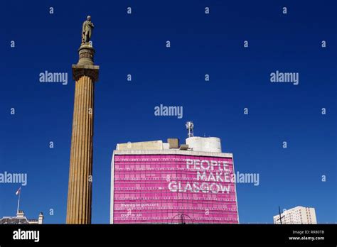 Sir Walter Scott Column Statue And The People Make Glasgow Met Tower In