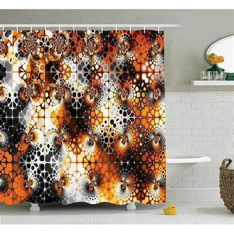 Burnt Orange Decor Shower Curtain Set By Vintage Mosaic Pattern With