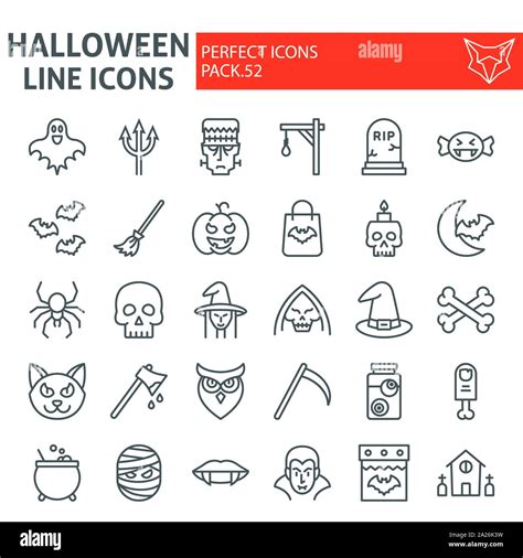 Halloween Line Icon Set Horror Symbols Collection Vector Sketches