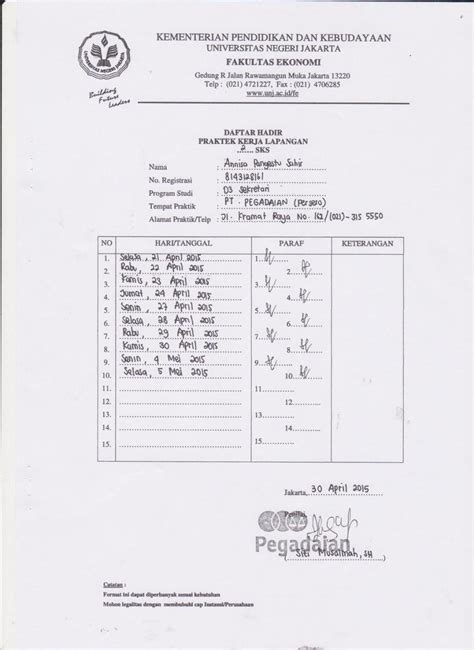 Contoh Absen Magang 50 Koleksi Gambar