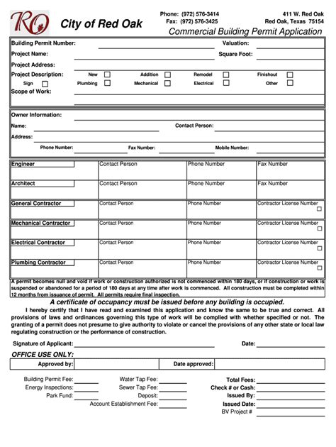 Fillable Online Red Oak Commercial Permit Application Fax Email Print