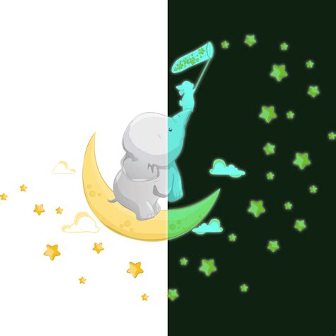 Stickers phosphorescents éléphant et lapin attrapent les étoiles 110