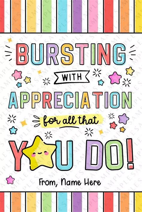 Bursting Appreciation Editable Gift Tag Printable Star Staff Etsy